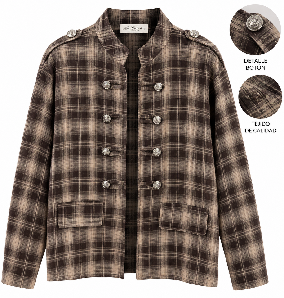 Chaqueta oversize de cuadros con botones 26247