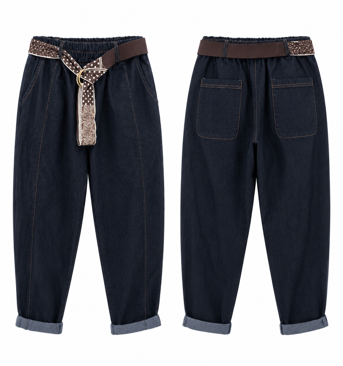 Pantalón denim oscuro con cinturón pañuelo referencia 268309