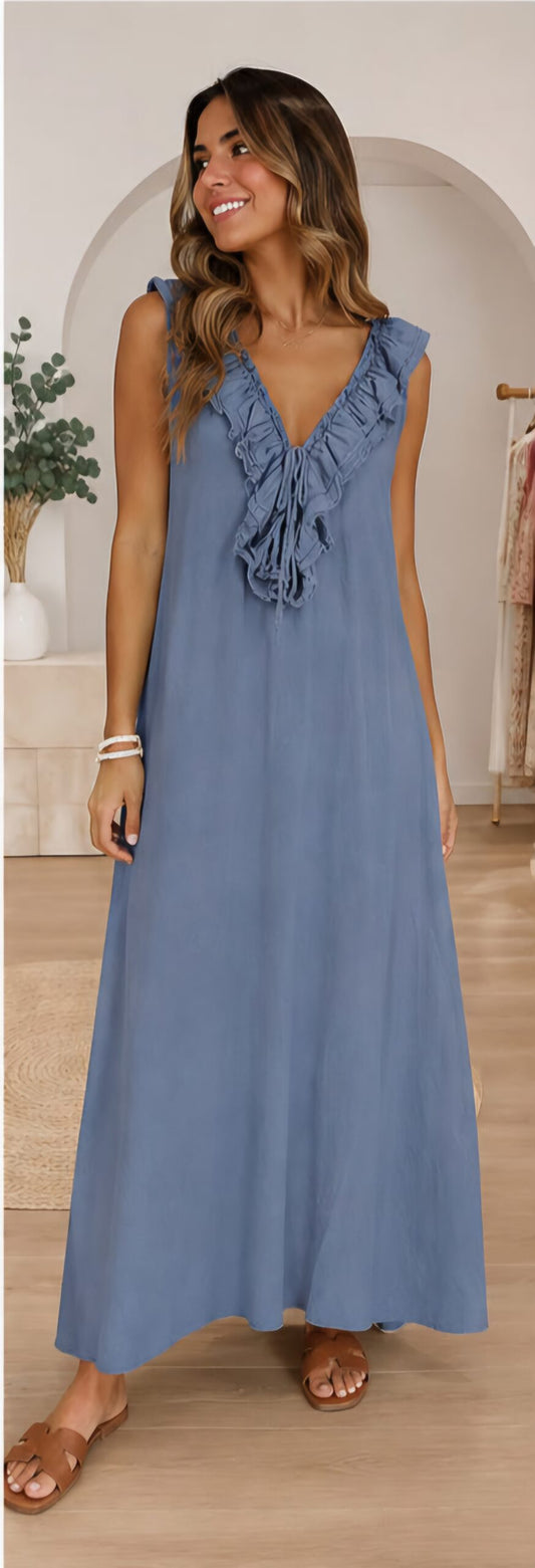 Vestido escote y volante