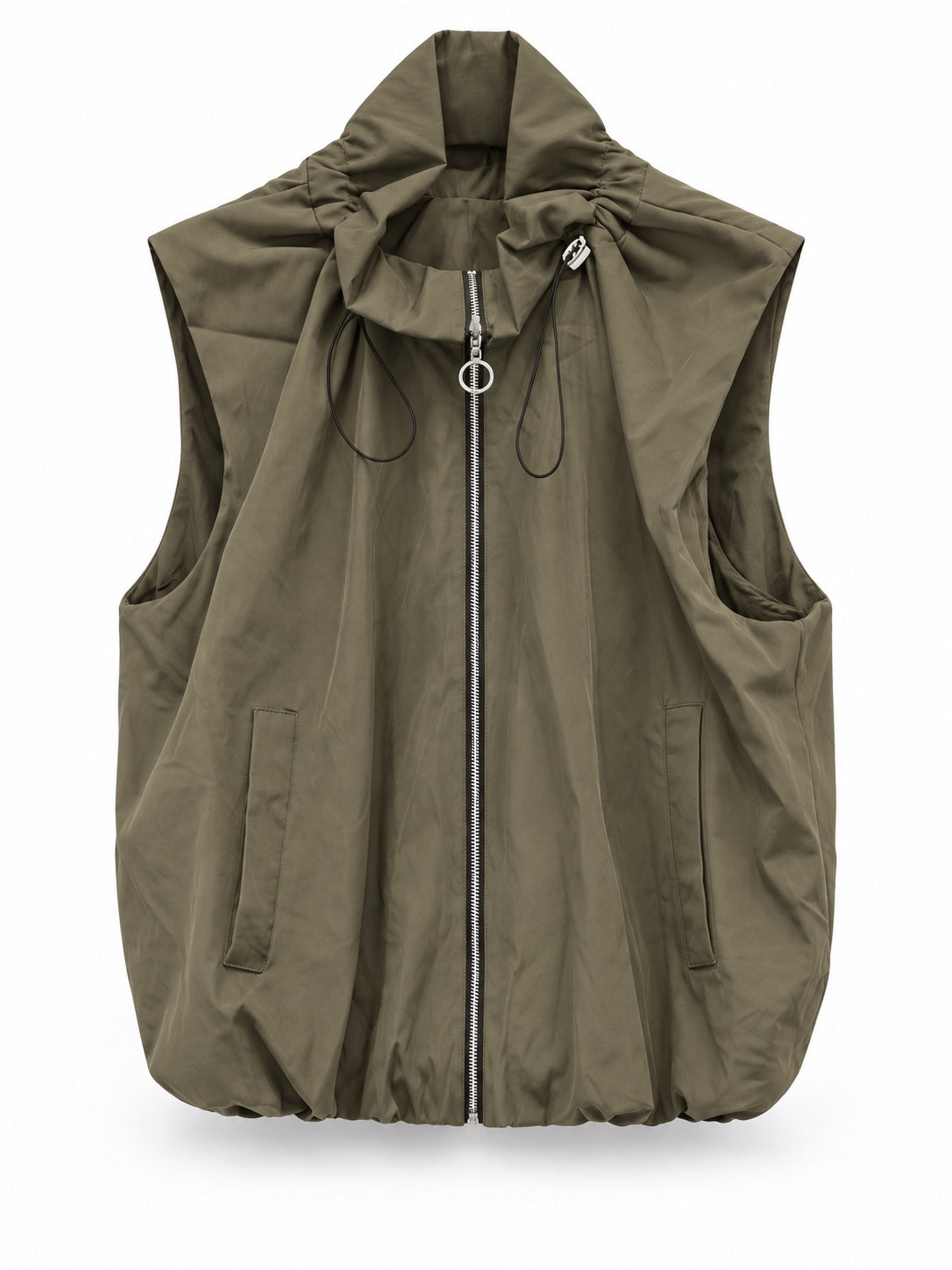 Chaleco oversize con cremallera verde caqui
