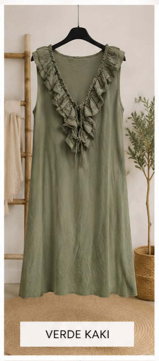 Vestido escote y volante