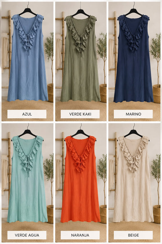 Vestido escote y volante