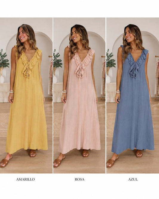 Vestido escote y volante