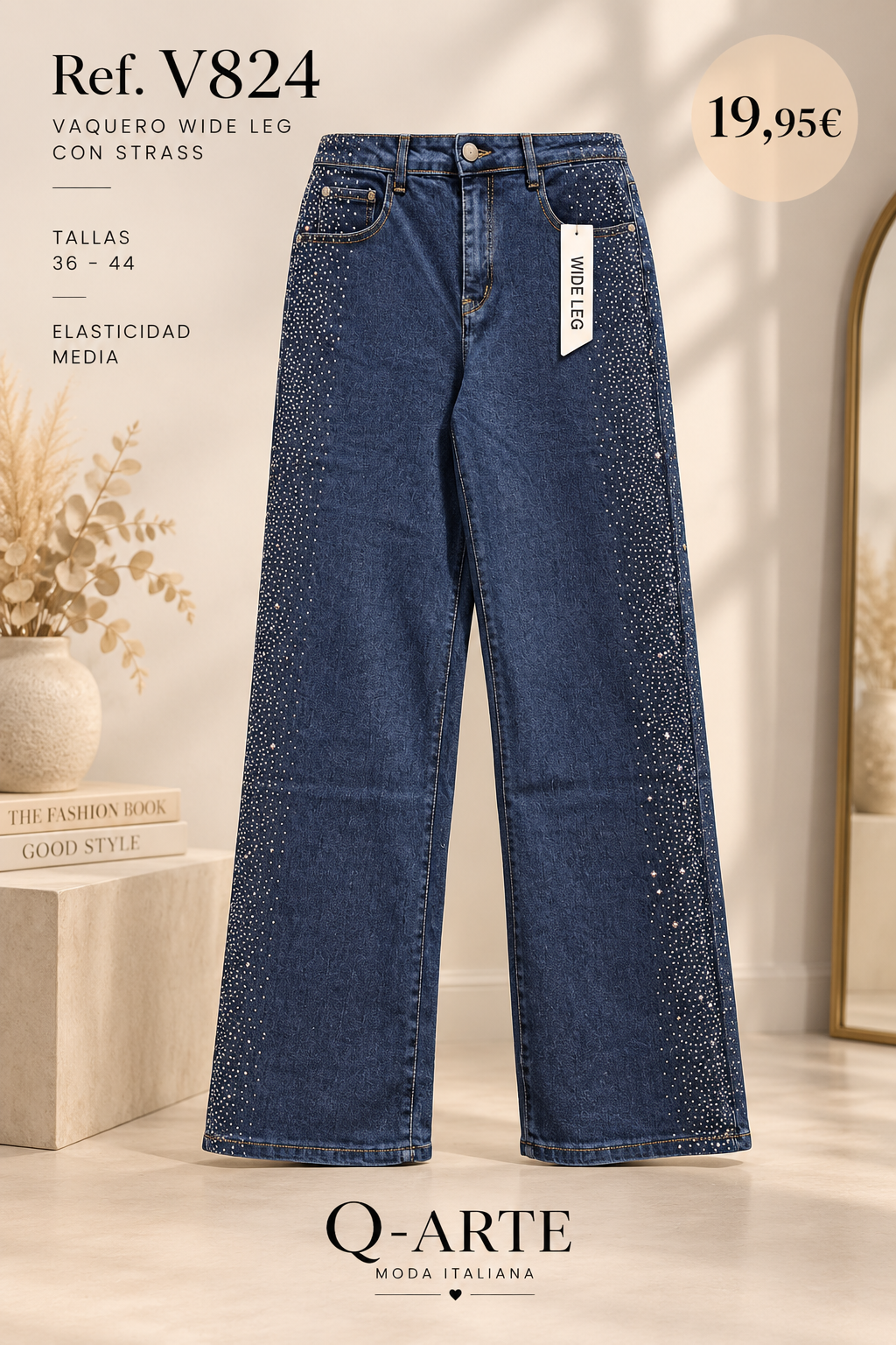Vaquero wide leg con strass V824