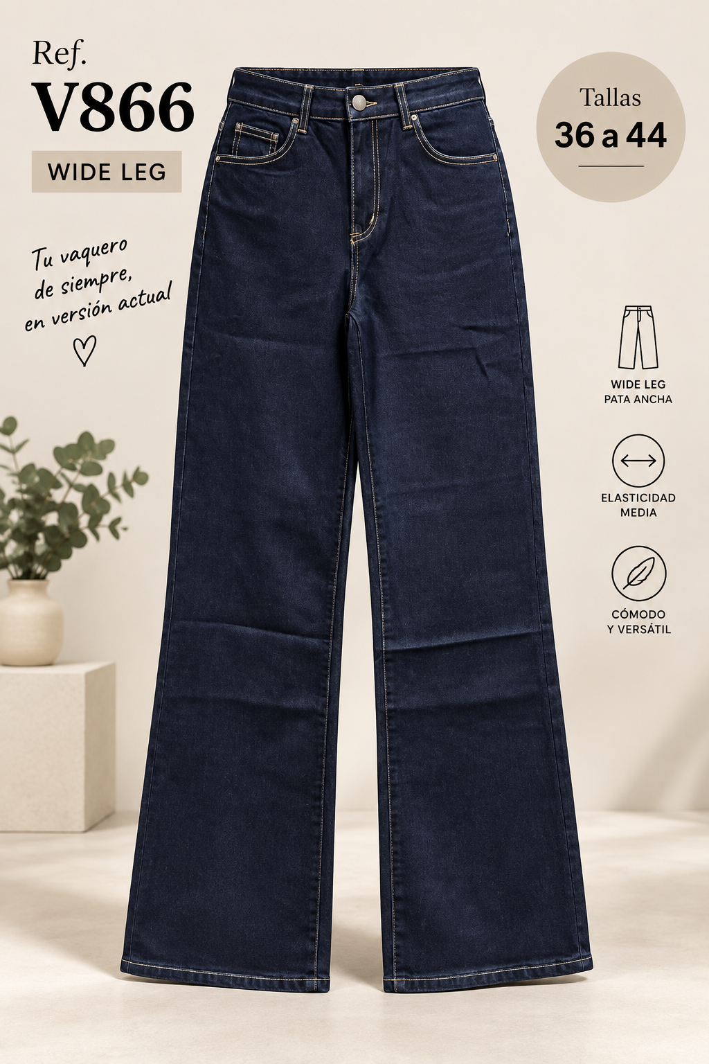 Vaquero V866 wide leg azul oscuro tallas 36 a 44