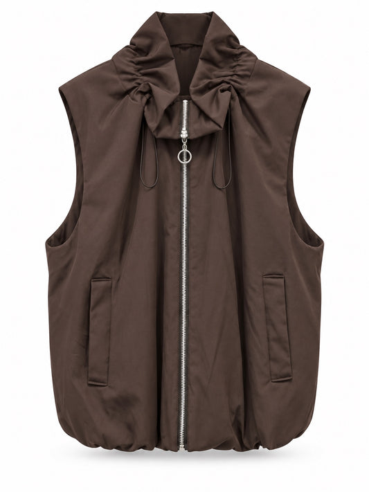 Chaleco oversize con cremallera marrón