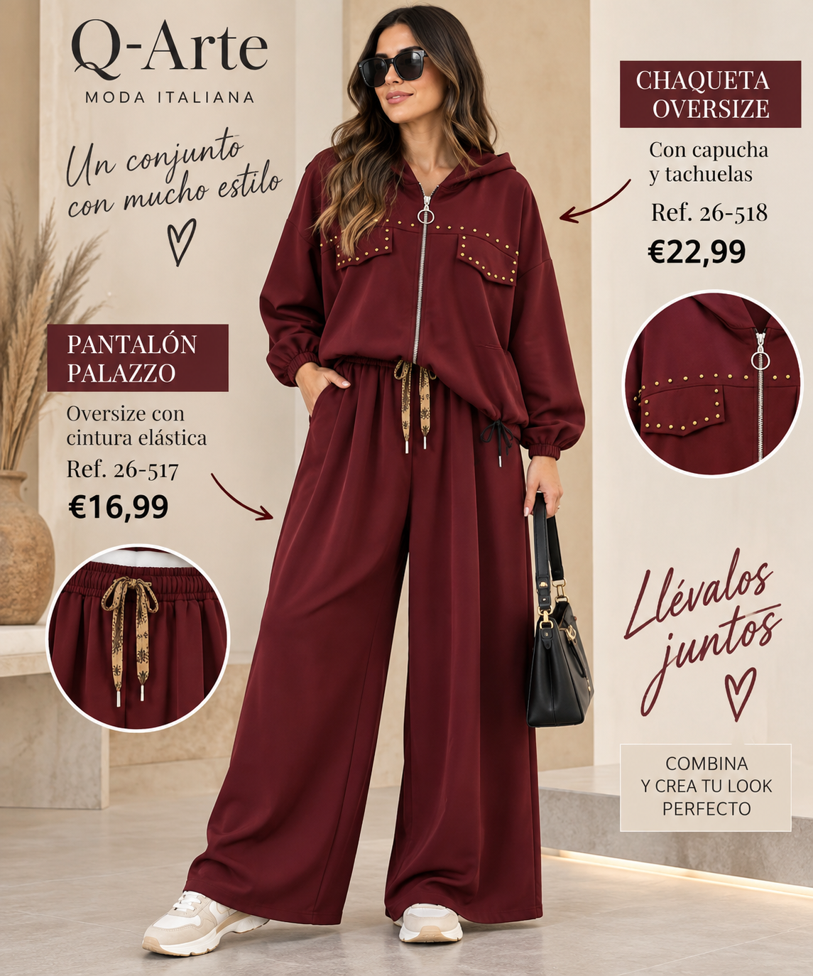 Idea de conjunto: pantalón palazzo Ref. 26-517 combinado con chaqueta oversize Ref. 26-518