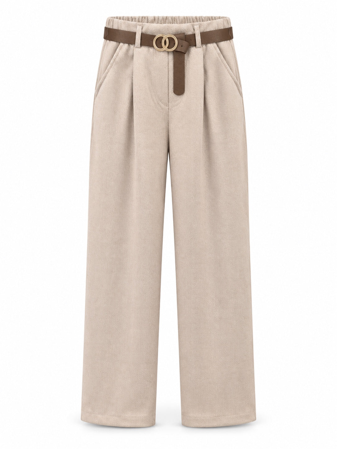 Pantalón de espiga beige con cinturón