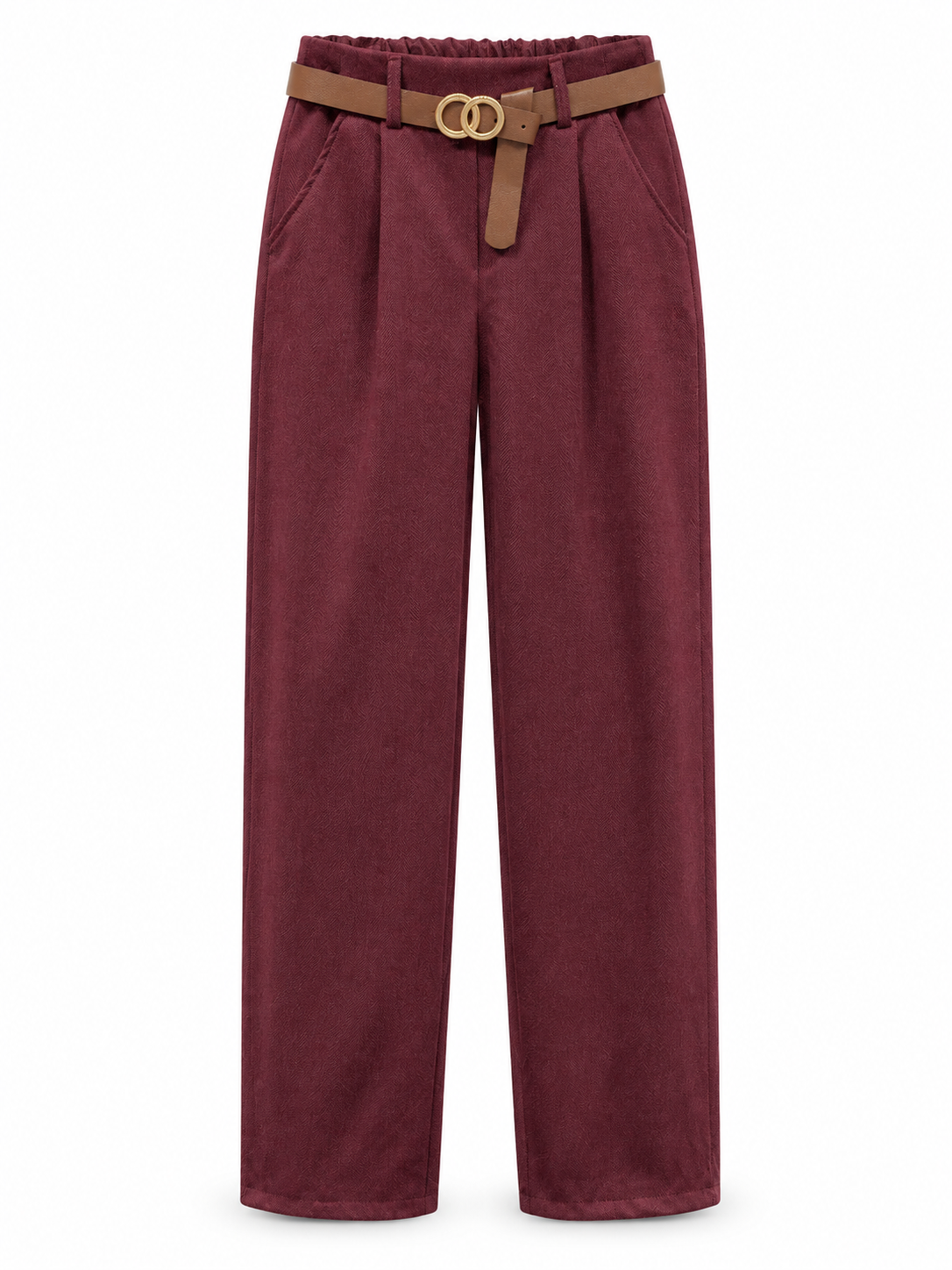 Pantalón de espiga granate con cinturón