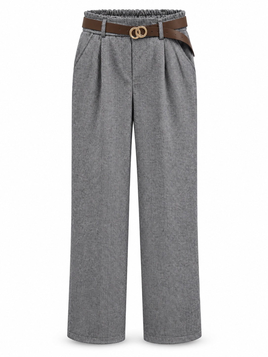 Pantalón de espiga gris con cinturón