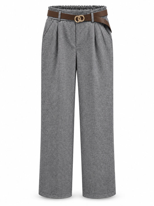 Pantalón de espiga gris con cinturón