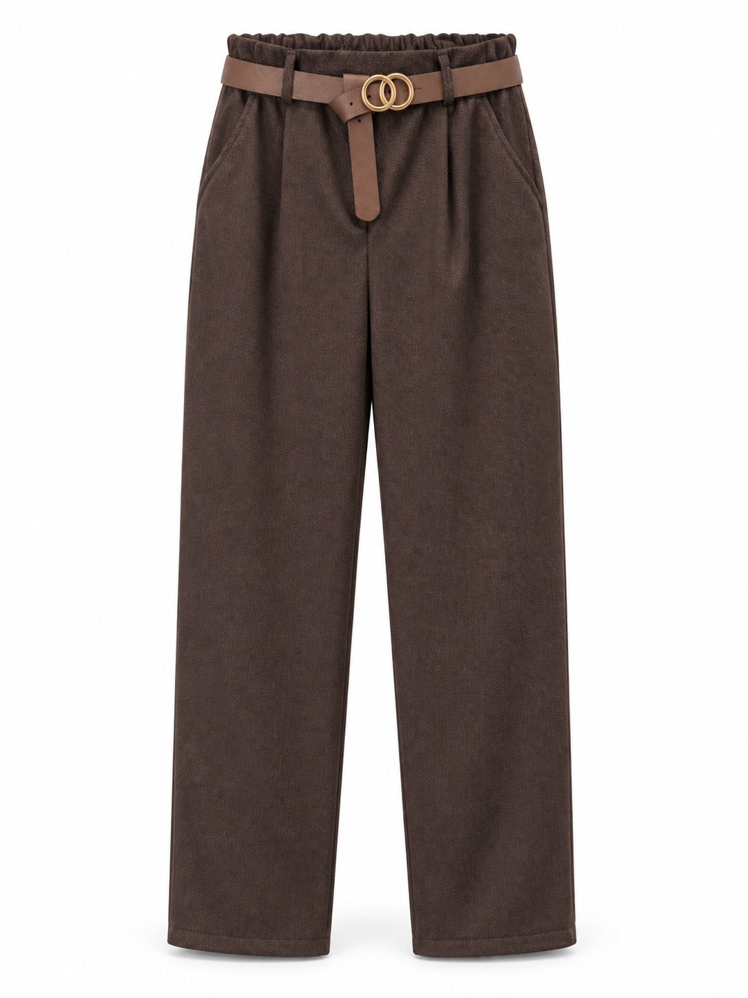 Pantalón de espiga marrón con cinturón
