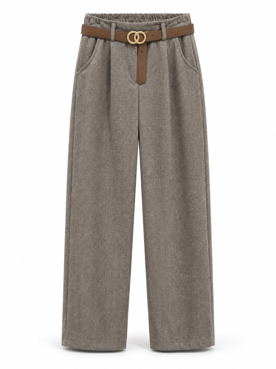 Pantalón de espiga topo con cinturón