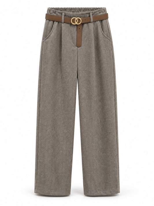 Pantalón de espiga topo con cinturón