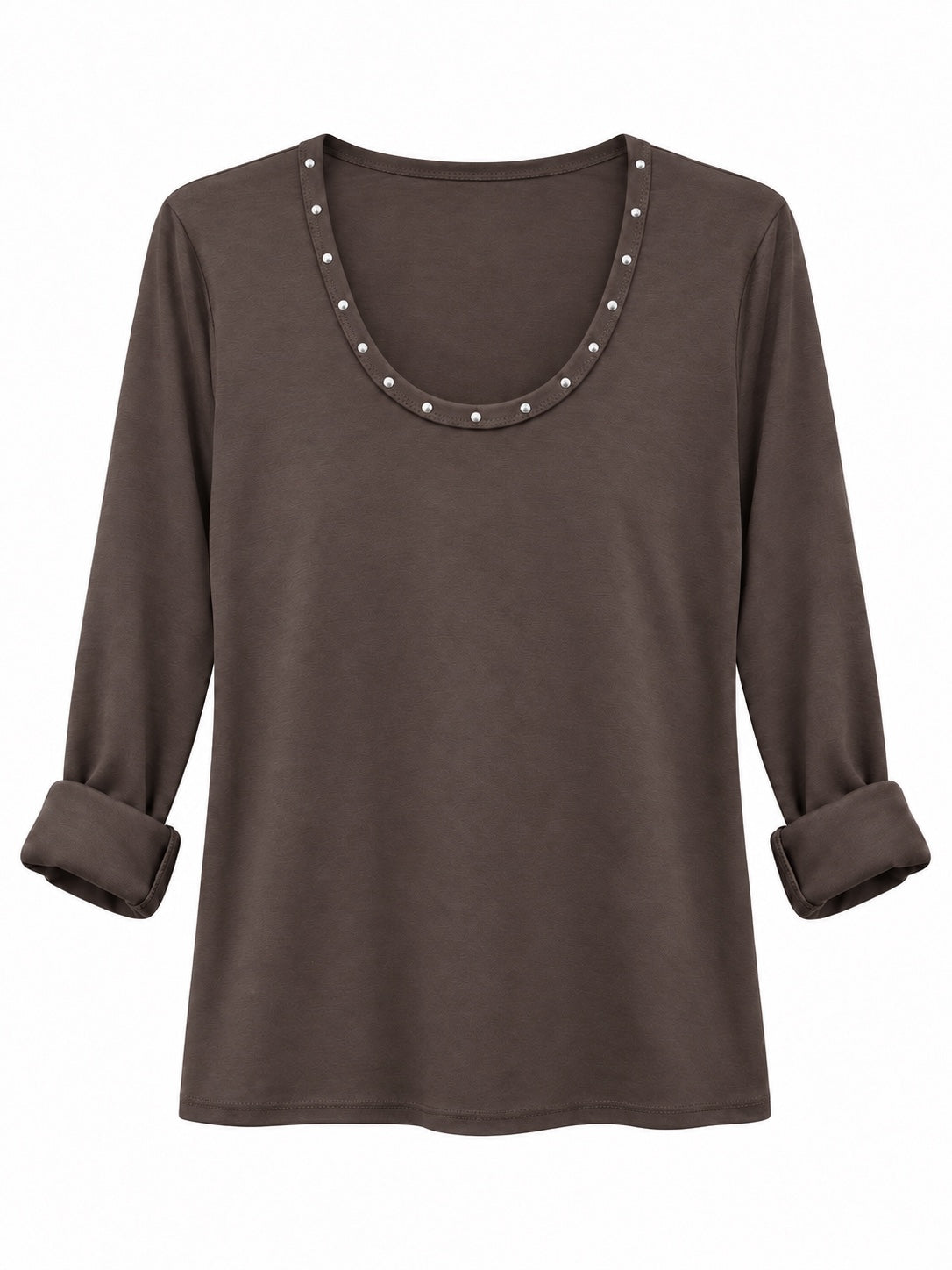 Camiseta con tachuelas en el escote marrón, referencia 69917