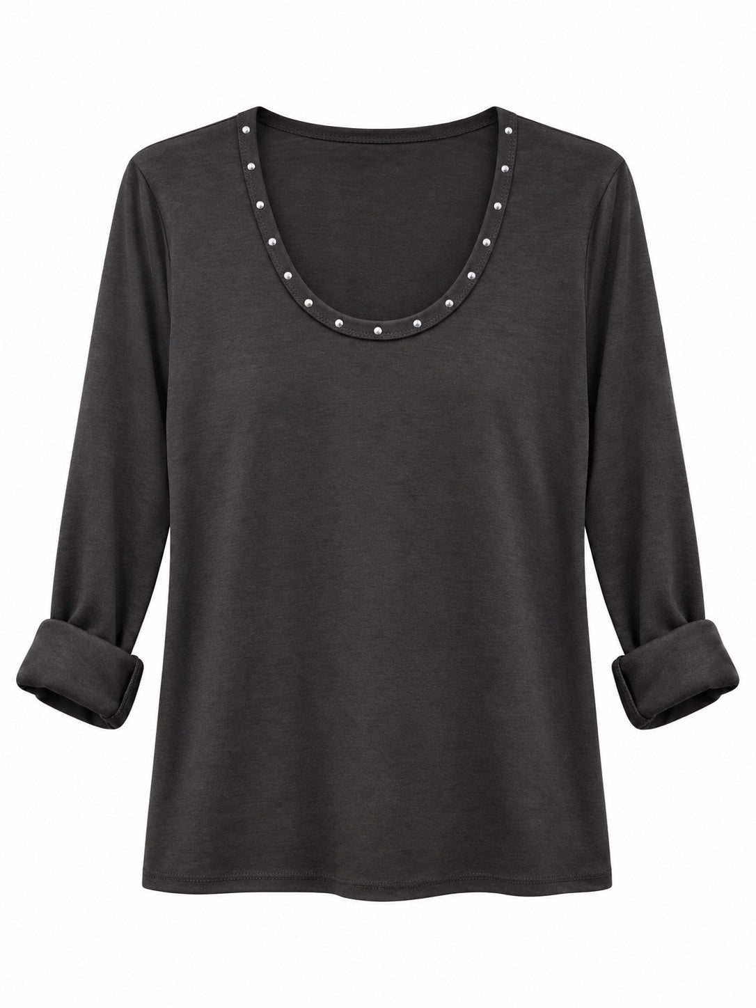 Camiseta con tachuelas en el escote negra, referencia 69917